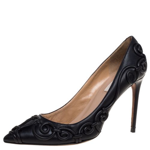 Valentino Black Leather Swirl Detail Pointed Toe Pumps Size 38.5 - Valentino - Modalova