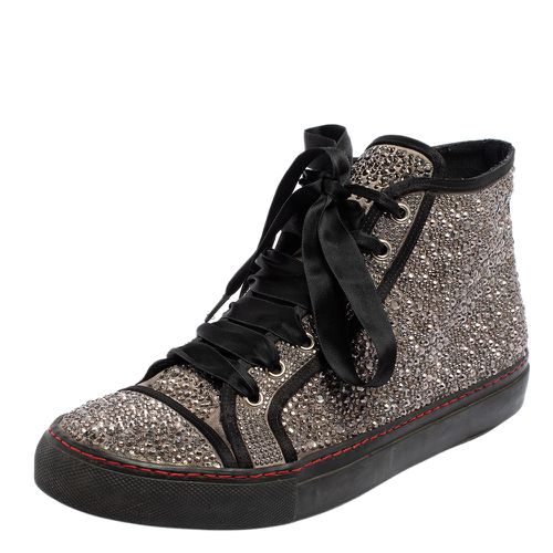 Valentino Grey/Black Embellished Satin High Top Sneakers Size 39.5 - Valentino - Modalova