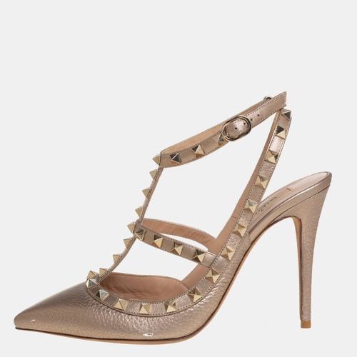 Valentino Gold Leather Rockstud Ankle Strap Sandals Size 39.5 - Valentino - Modalova