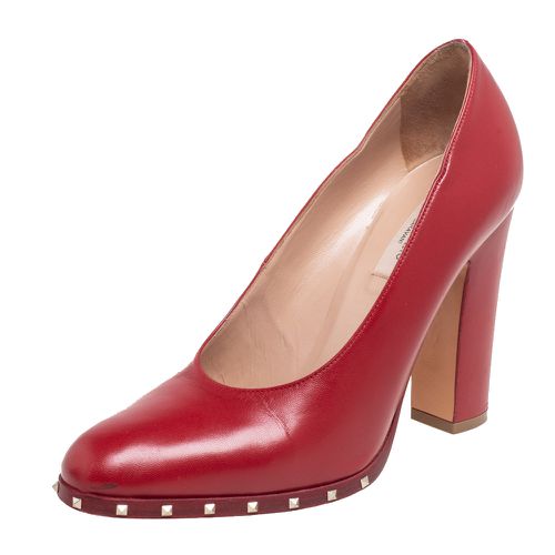 Valentino Red Leather Soul Rockstud Block Heel Pumps Size 37.5 - Valentino - Modalova