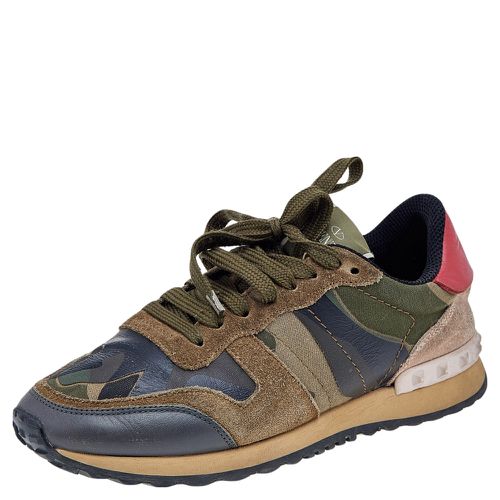 Valentino Multicolor Camouflage Suede And Leather Rockrunner Sneakers Size 36 - Valentino - Modalova