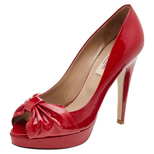 Valentino Red Patent Leather Bow Peep Toe Pumps Size 36 - Valentino - Modalova