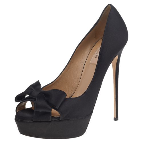 Valentino Black Satin Bow Peep Toe Platform Pumps Size 39 - Valentino - Modalova