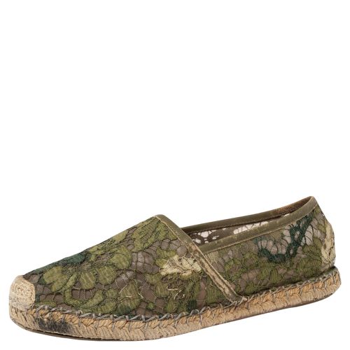 Valentino Green Lace Espadrille Flats Size 37 - Valentino - Modalova