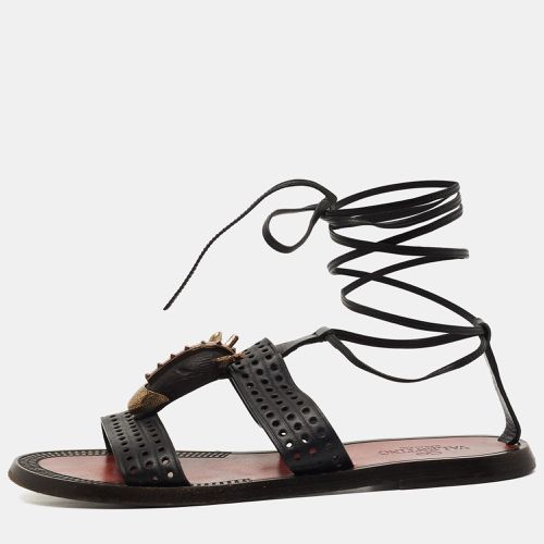 Valentino Black Perforated Leather Ankle Tie Sandals Size 38 - Valentino - Modalova