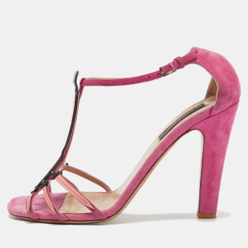 Valentino Pink Suede and Patent Leather Love Blade T-Strap Sandals Size 38 - Valentino - Modalova