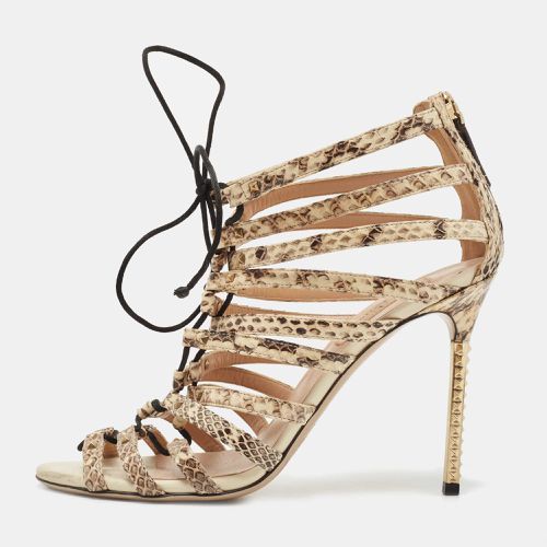 Valentino Brown/Beige Watersnake Rockstud Lace Up Strappy Sandals Size 37.5 - Valentino - Modalova