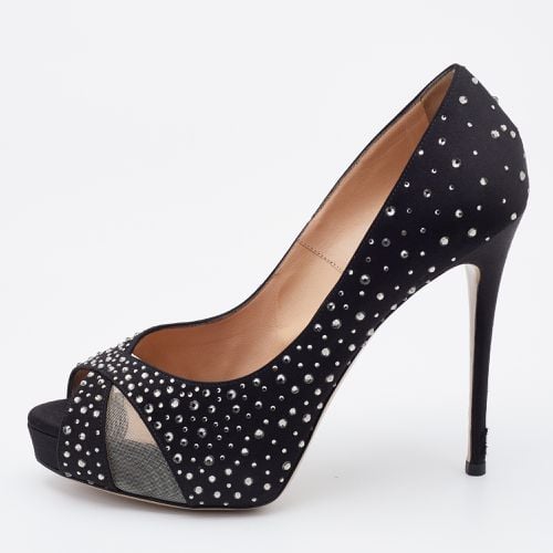 Valentino Black Satin and Mesh Crystal Embellished Platform Pumps Size 37.5 - Valentino - Modalova