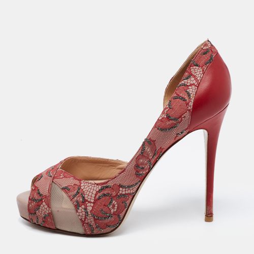 Valentino Two Tone Lace, Mesh and Leather Peep Toe D'orsay Pumps Size 36.5 - Valentino - Modalova