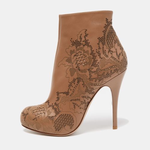 Valentino Beige Laser Cut Leather Platform Ankle Booties Size 39.5 - Valentino - Modalova