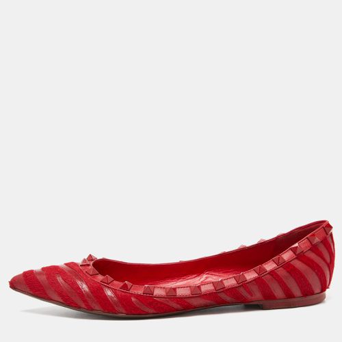 Valentino Red Calfhair and Leather Studded Ballet Flats Size 37 - Valentino - Modalova