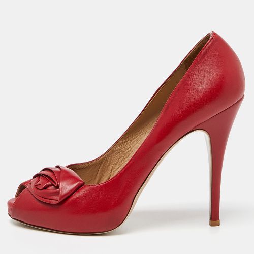 Valentino Red Leather Rose Applique Peep Toe Pumps Size 41 - Valentino - Modalova