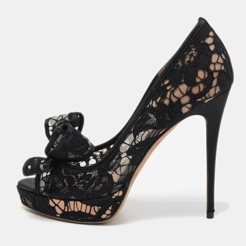 Valentino Black Lace and Mesh Bow Peep Toe Pumps Size 37 - Valentino - Modalova