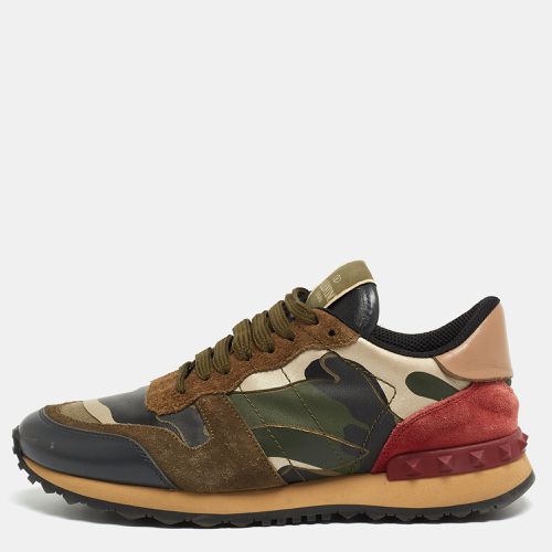 Valentino Multicolor Camouflage Print Canvas and Leather Rockrunner Sneakers Size 36 - Valentino - Modalova