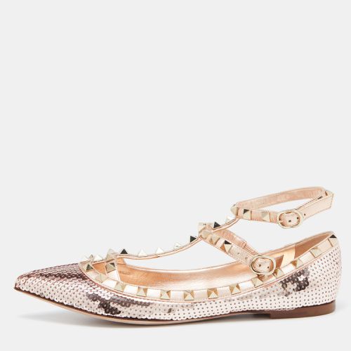 Valentino Gold Sequins and Leather Rockstud Ballet Flats Size 37.5 - Valentino - Modalova