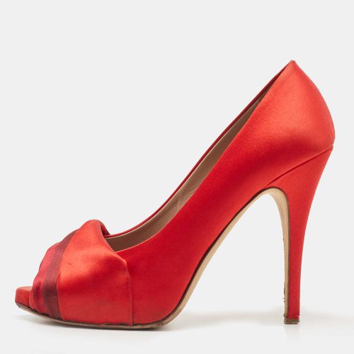 Valentino Red Pleated Satin Peep Toe Pumps Size 39 - Valentino - Modalova