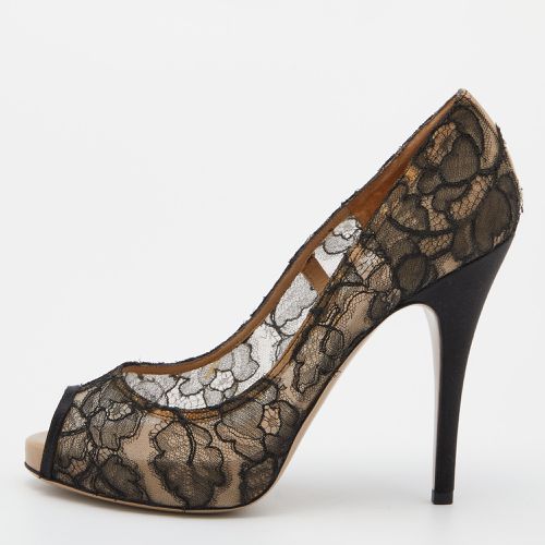 Valentino Black Lace and Satin Peep Toe Pumps 39 - Valentino - Modalova