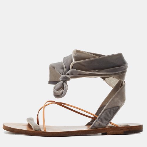 Valentino Grey Velvet Ankle Wrap Flat Sandals Size 37 - Valentino - Modalova