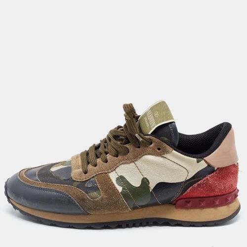 Valentino Multicolor Camo Print Leather and Suede Rockrunner Sneakers Size 37 - Valentino - Modalova