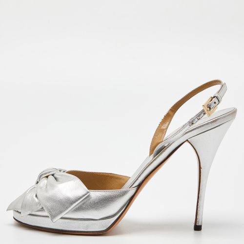 Valentino Silver Leather Bow Slingback Sandals Size 39 - Valentino - Modalova