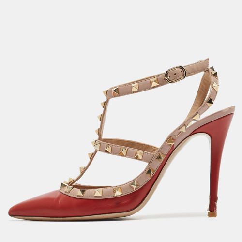 Valentino Red/Dusty Pink Leather Rockstud Ankle Strap Pumps Size 39 - Valentino - Modalova