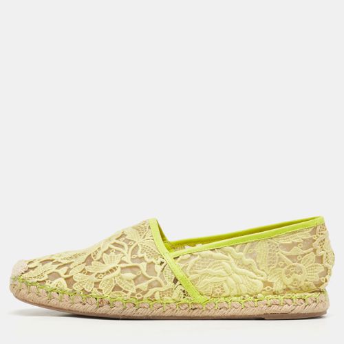 Valentino Neon Yellow Lace and Leather Espadrille Flats Size 39 - Valentino - Modalova