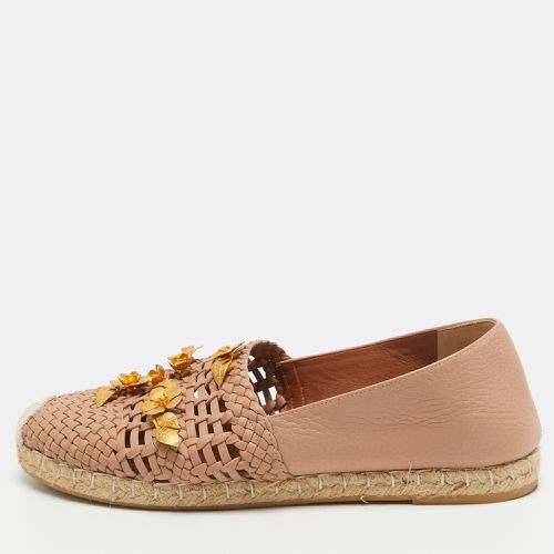 Light Woven Leather Flower Embellished Espadrille Flats Size 40 - Valentino - Modalova