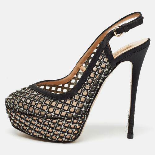 Valentino Black Satin and Leather Crystal Embellished Pumps Size 37.5 - Valentino - Modalova