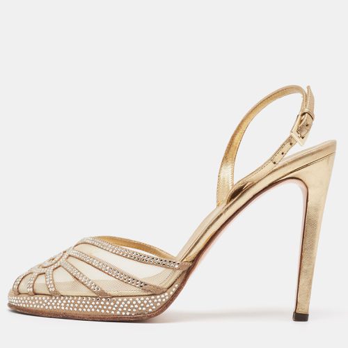 Valentino Gold Mesh and Crystal Embellished Suede Platform Slingback Sandals Size 37 - Valentino - Modalova