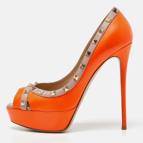 Valentino Orange/Pink Leather Rockstud Platform Peep Toe Pumps Size 41 - Valentino - Modalova