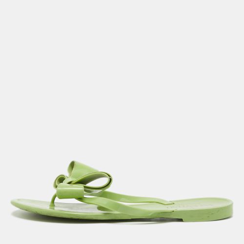 Valentino Green Rubber Rockstud Bow Thong Flat Slides Size 38 - Valentino - Modalova