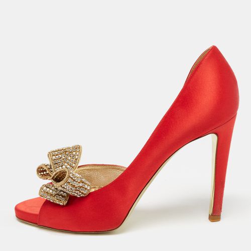 Valentino Red Satin Crystal Embellished Bow D'orsay Pumps Size 38.5 - Valentino - Modalova