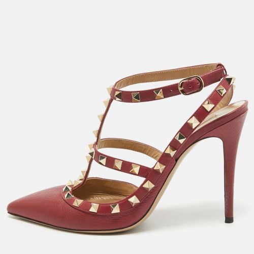 Valentino Burgundy Leather Rockstud Ankle Strap Pumps Size 39 - Valentino - Modalova