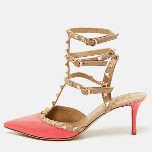 Valentino Pink/Beige Patent Leather Rockstud Strappy Pointed Toe Pumps Size 41 - Valentino - Modalova