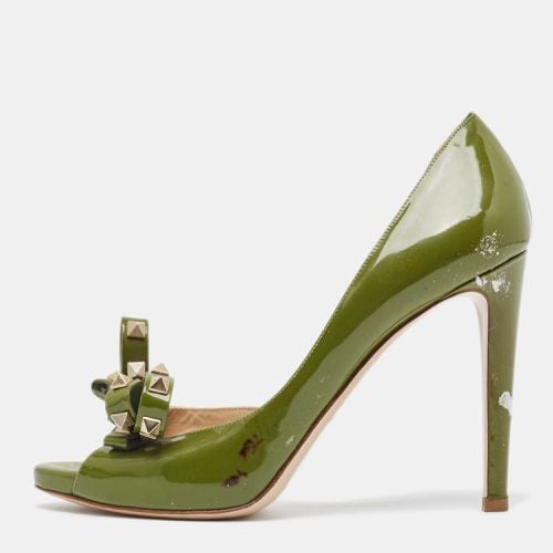 Valentino Army Green Patent Leather Rockstud Bow Open Toe D'orsay Pumps Size 39.5 - Valentino - Modalova