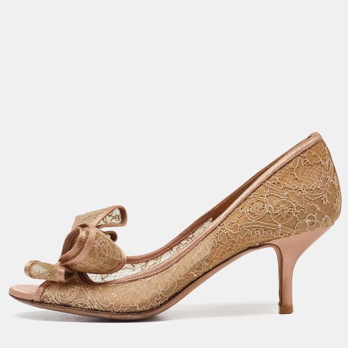 Satin and Lace Bow Peep Toe Pumps Size 36 - Valentino - Modalova