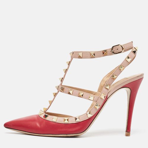 Valentino Red/Pink Leather Rockstud Ankle Strap Pumps Size 39 - Valentino - Modalova