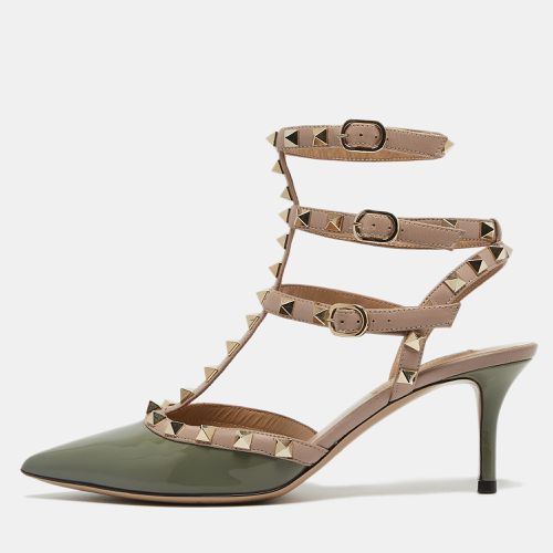 Valentino Green/Beige Patent and Leather Rockstud Cage Pumps Size 37 - Valentino - Modalova