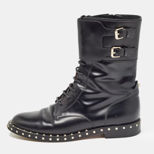 Valentino Black Leather Studded Accents Combat Boots Size 39.5 - Valentino - Modalova