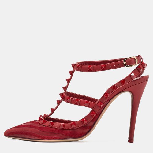 Valentino Red Leather and Pony Hair Rockstud Strappy Pumps Size 38.5 - Valentino - Modalova