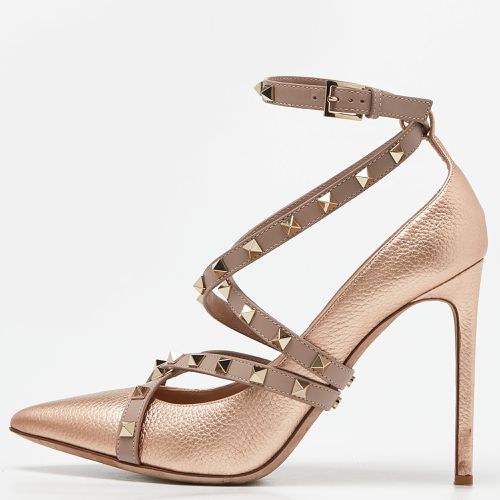 Valentino Metallic/Pink Leather Rockstud Crisscross Wrap Pointed Toe Pumps Size 41 - Valentino - Modalova