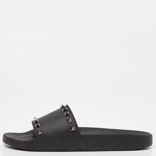 Valentino Black Rubber Rockstud Flat Slides Size 40 - Valentino - Modalova