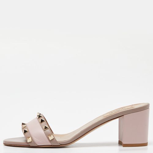 Valentino Two Tone Pink Leather Rockstud Block Heel Slides Size 40 - Valentino - Modalova