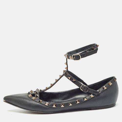 Valentino Black Leather Rockstud Ankle Strap Flats Size 40.5 - Valentino - Modalova