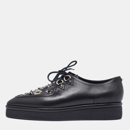 Valentino Black Leather Studded Lace Up Flat Sneakers Size 37.5 - Valentino - Modalova