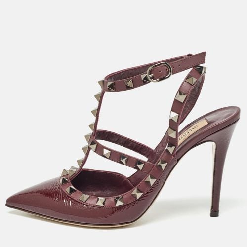 Valentino Burgundy Patent Leather Rockstud Ankle Strap Pumps Size 36.5 - Valentino - Modalova