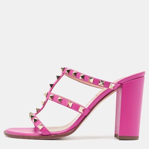 Valentino Pink Leather Rockstud Slide Sandals Size 38 - Valentino - Modalova