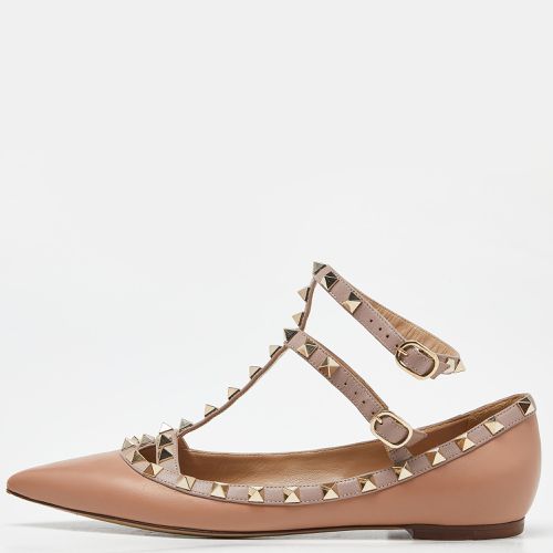 Valentino Dusty Pink Leather Rockstud Ankle Strap Ballet Flats Size 37 - Valentino - Modalova