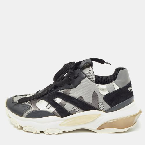 Valentino Grey/Black Suede and Mesh Camouflage Bounce Low Top Sneakers Size 37 - Valentino - Modalova