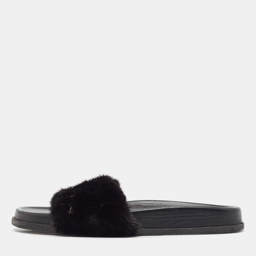 Valentino Black Mink Fur Rockstud Flat Slides Size 39 - Valentino - Modalova